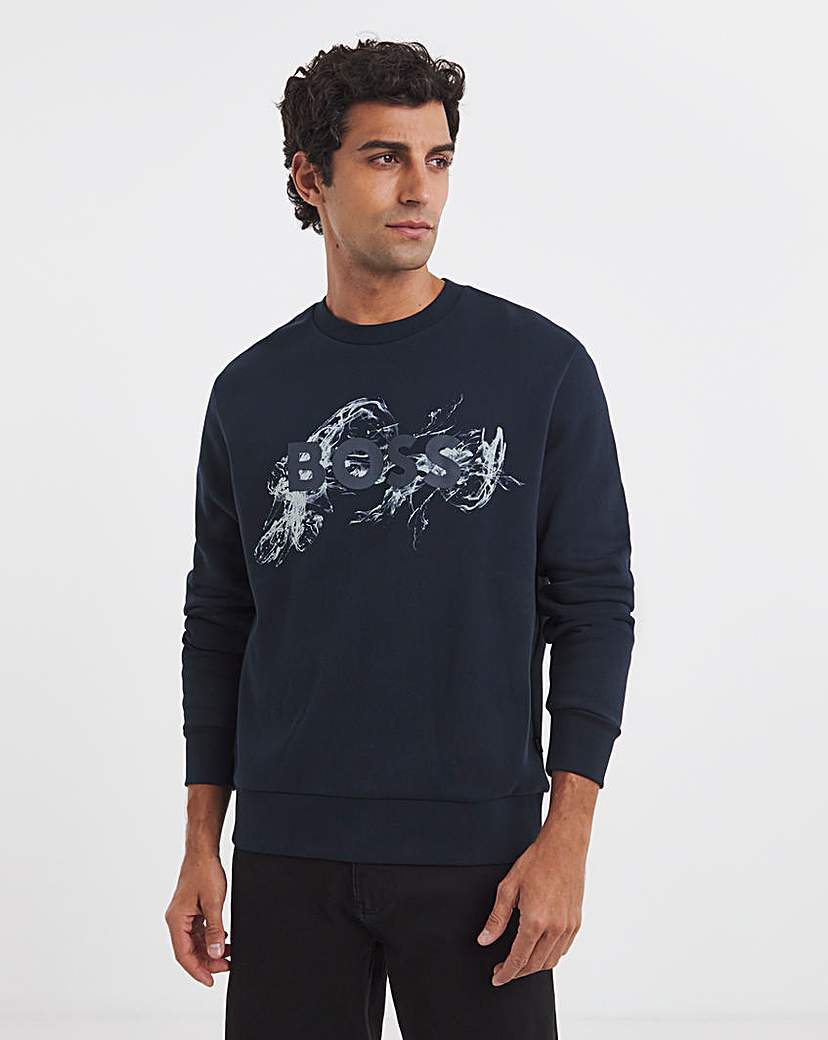 New In - BOSS Logo Crew Sweatshirt - Navy