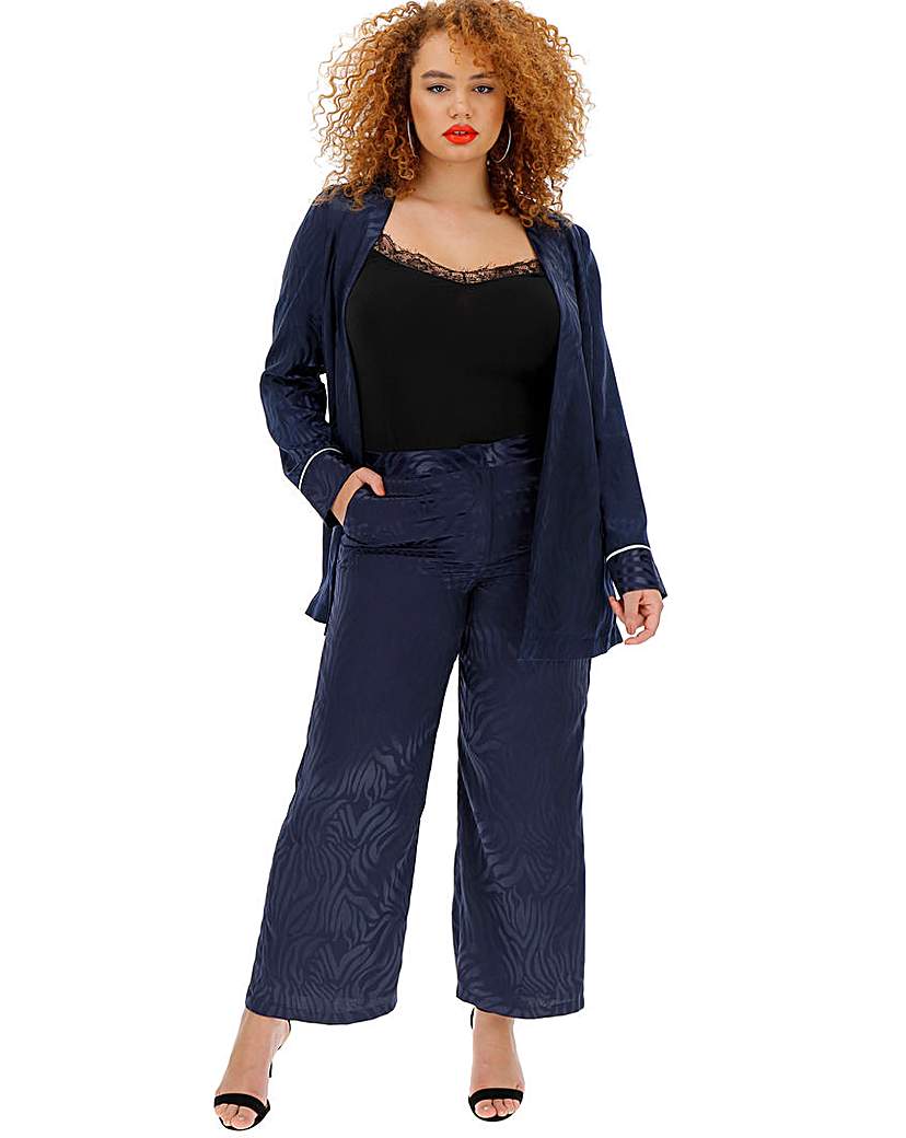 Image of Navy Jacquard Zebra Wide Leg Trousers