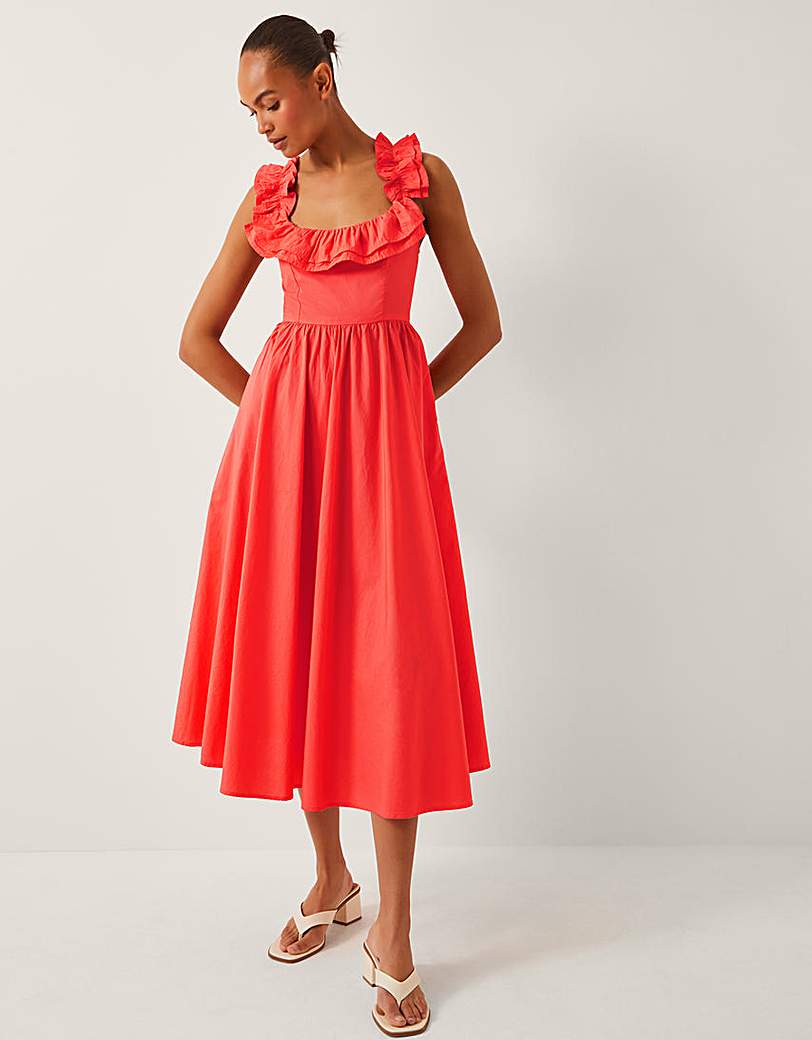 Monsoon Maria Ruffle Midi Dress - Coral
