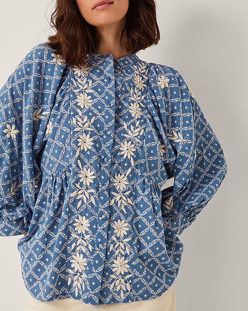 New In - Monsoon Deniz Print Embroidered Shirt