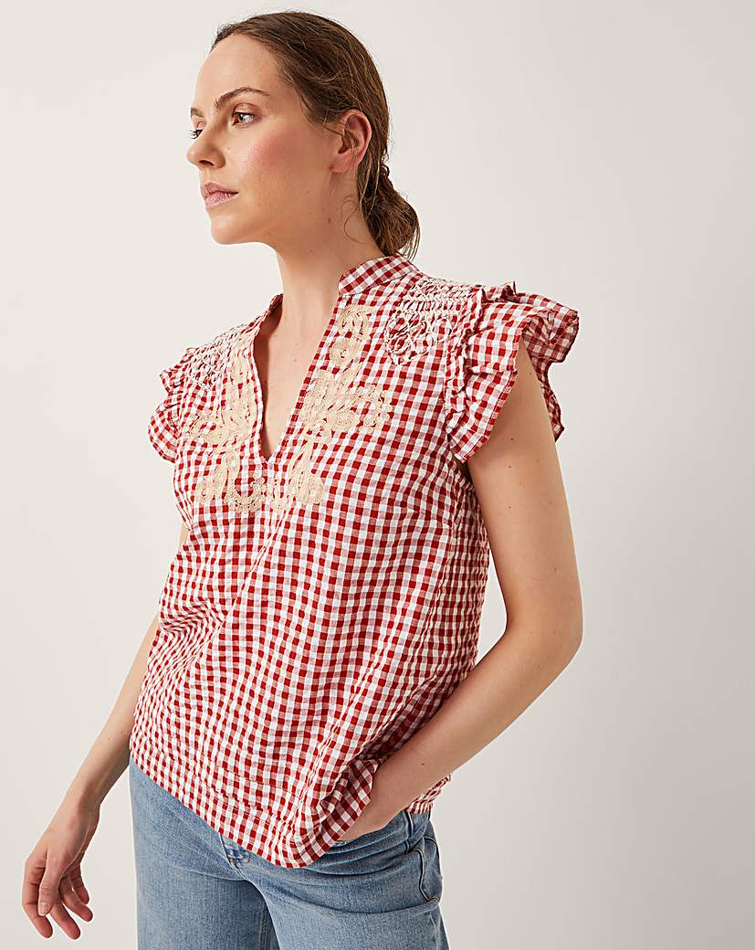 New In - Monsoon Greta Embroidered Gingham Top
