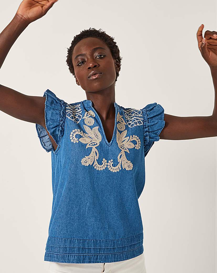 New In - Monsoon Holly Embroidered Denim Top