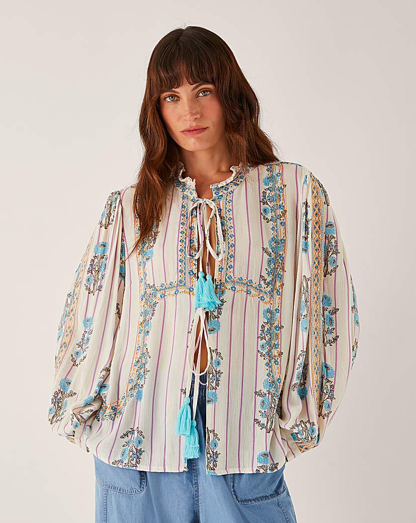 New In - Monsoon Elora Floral Stripe Tie Blouse