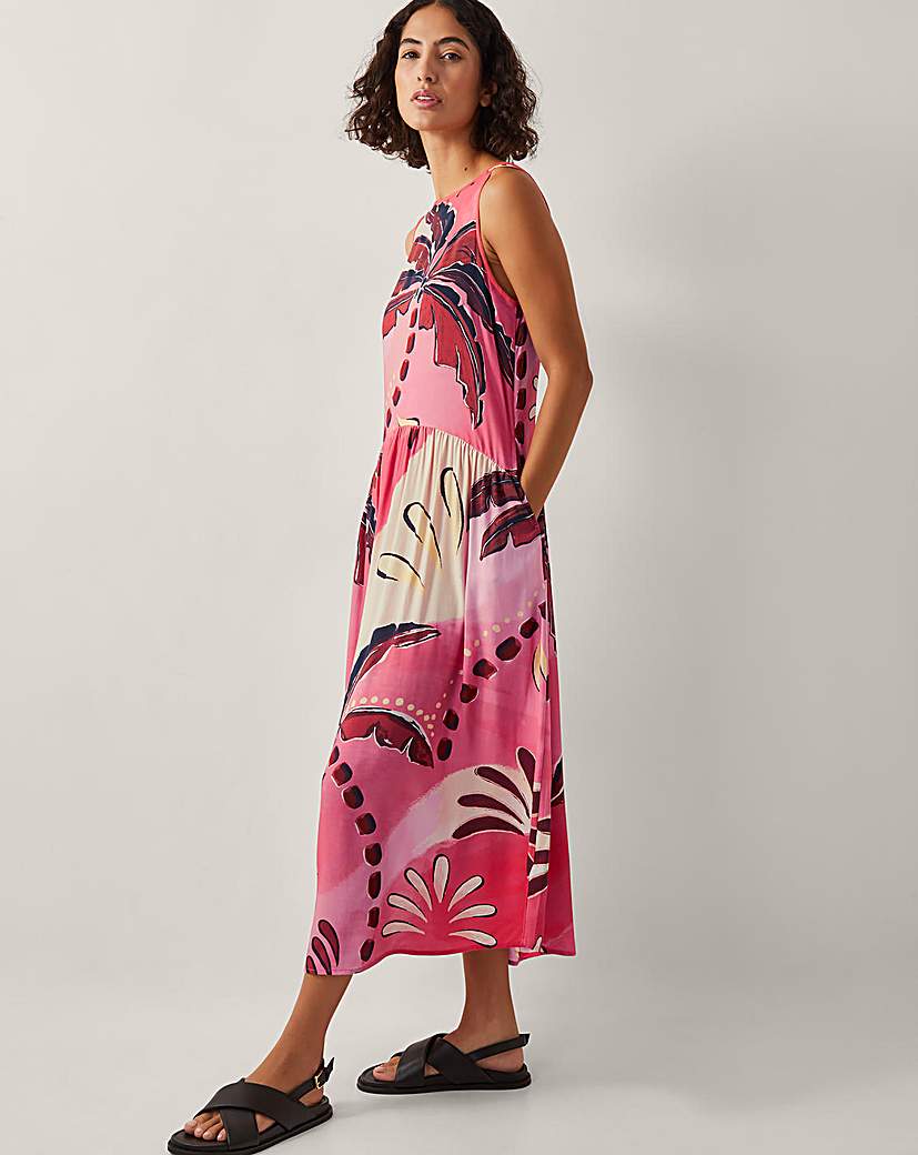 New In - Monsoon Alex Palm Print Midi Dress