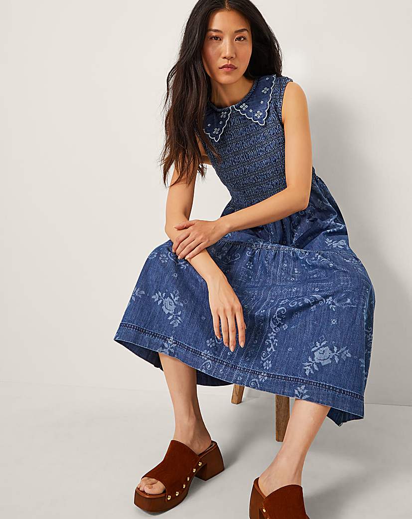 Monsoon Cecily Floral Denim Midi Dress