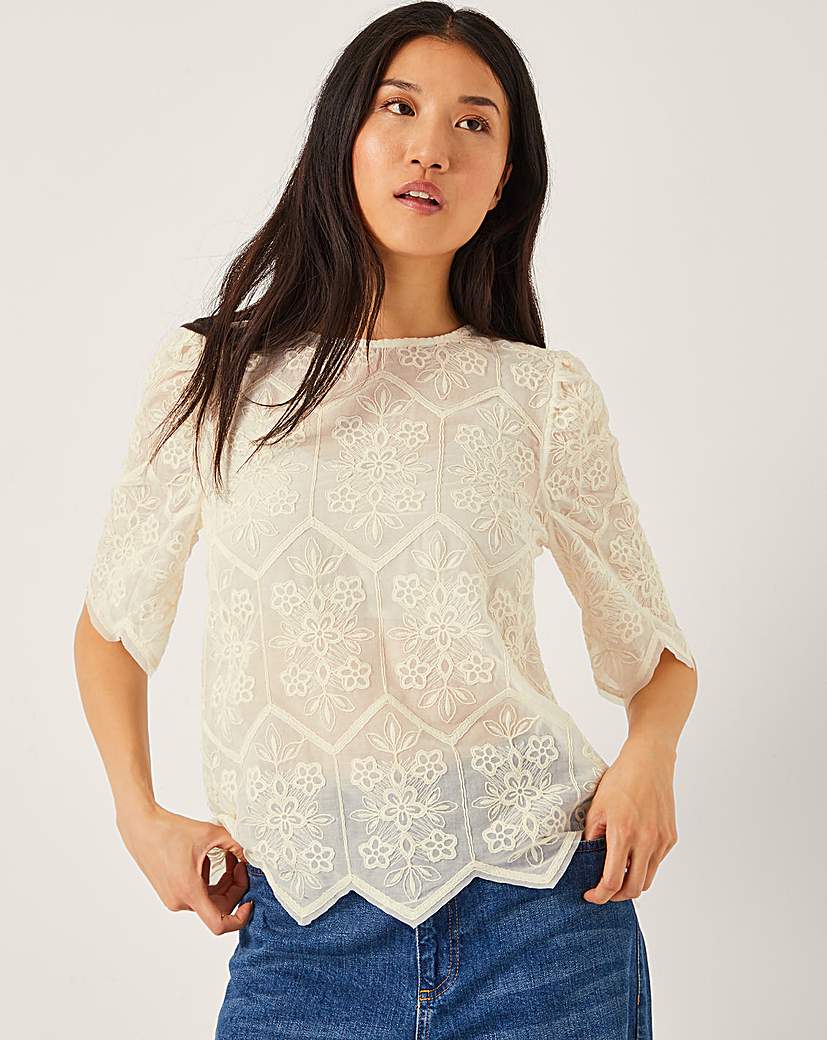 New In - Monsoon Clara Sheer Embroidered Top