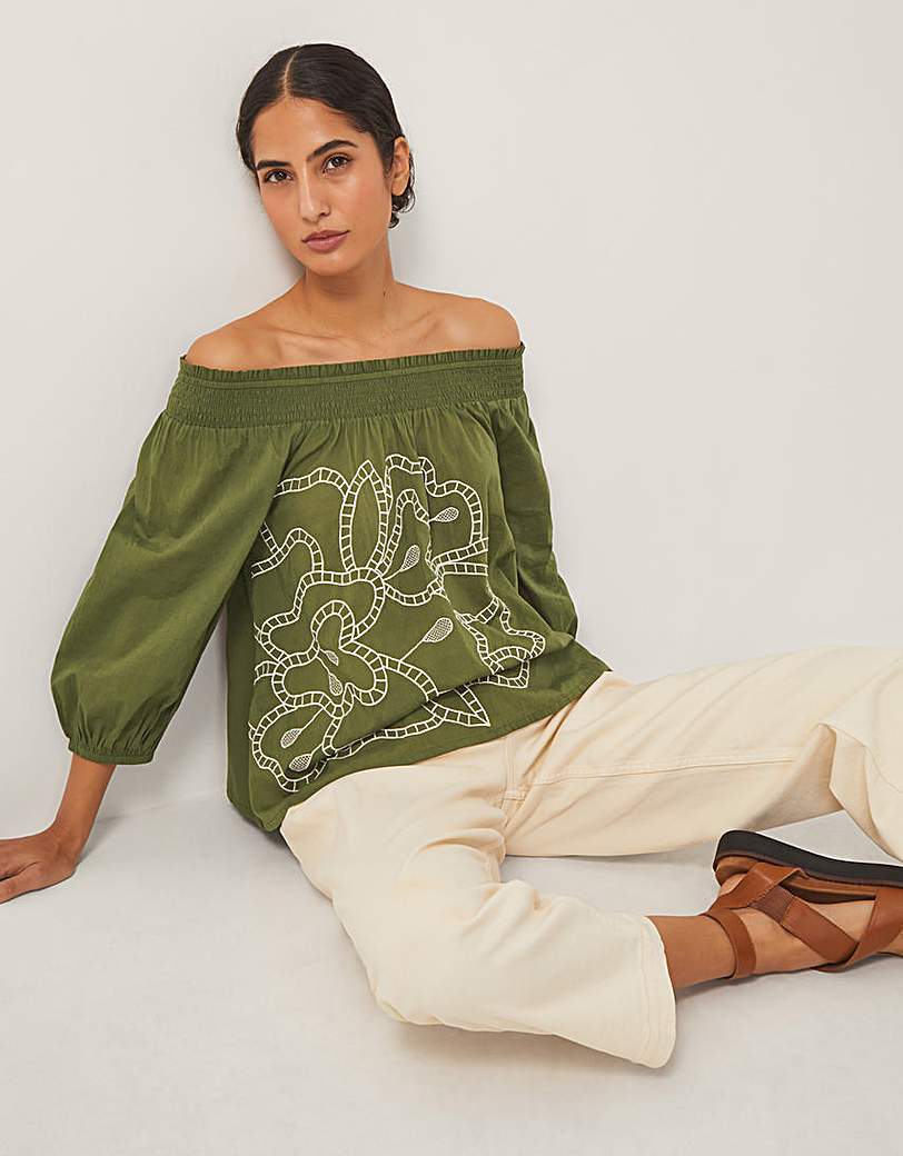New In - Monsoon Julie Embroidered Bardot Top