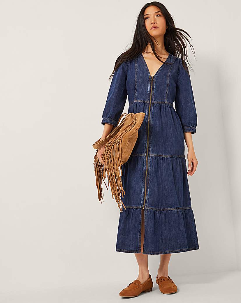 New In - Monsoon Maya Zip Denim Midi Dress