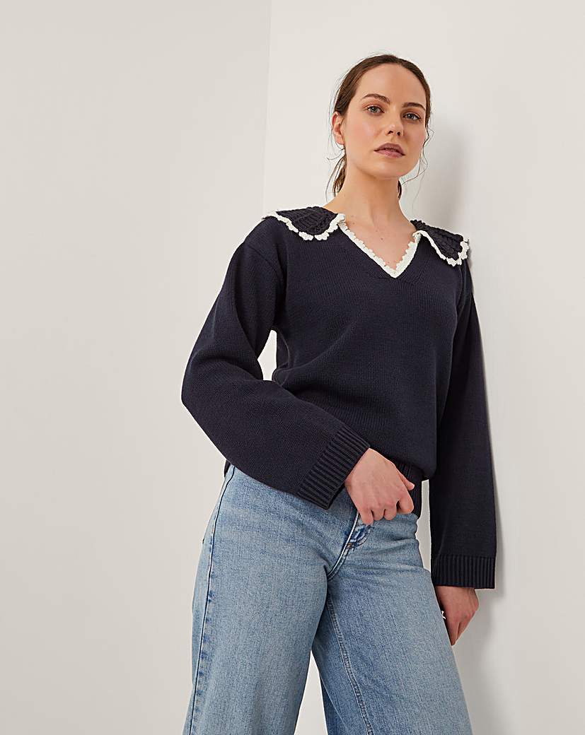 New In - Monsoon Clay Collar V-Neck Jumper