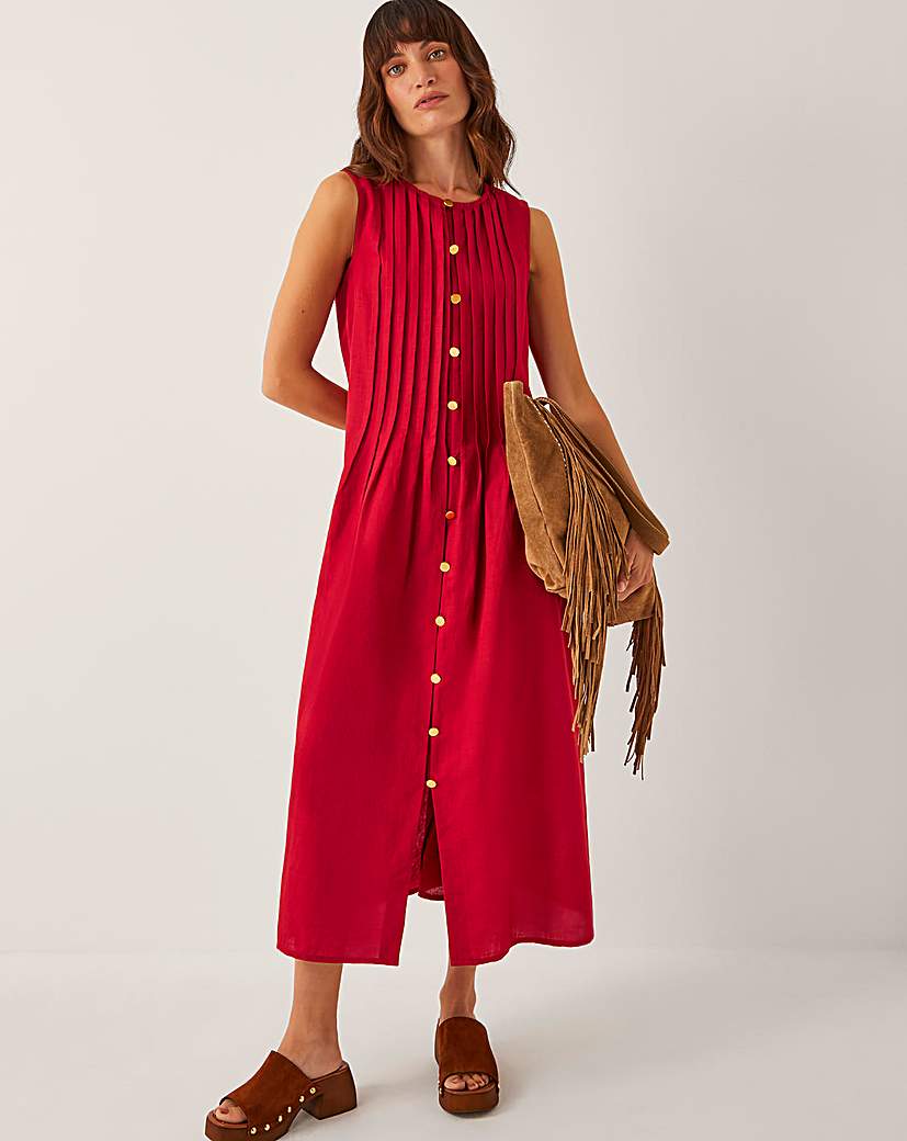 New In - Monsoon Monica Linen Pleated Midi Dress