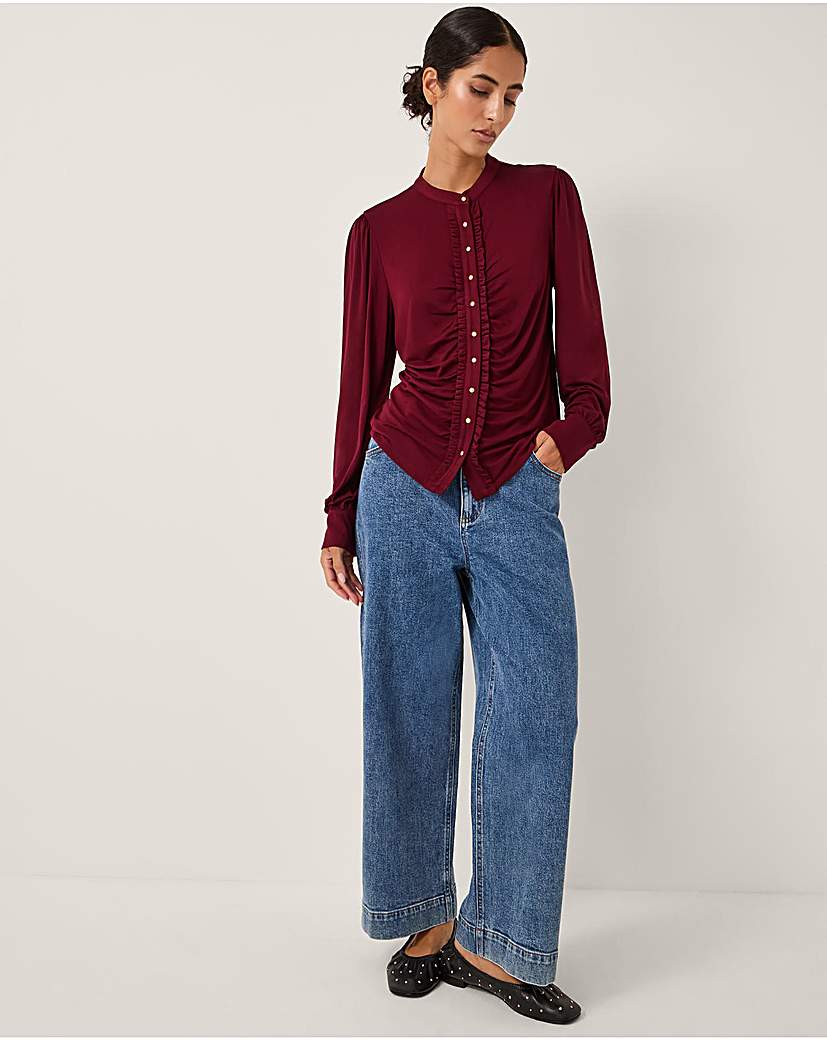 New In - Monsoon Jayne Ruched Frill Jersey Blouse
