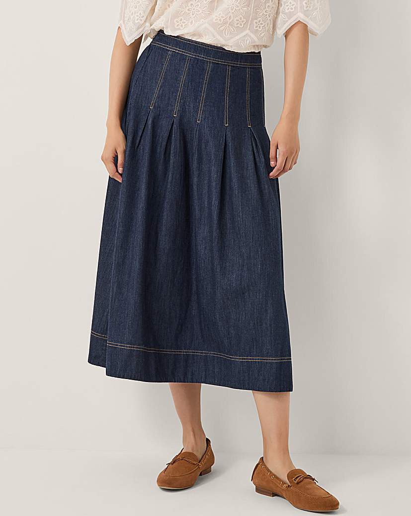 New In - Monsoon Darcie Pleated Denim Midi Skirt
