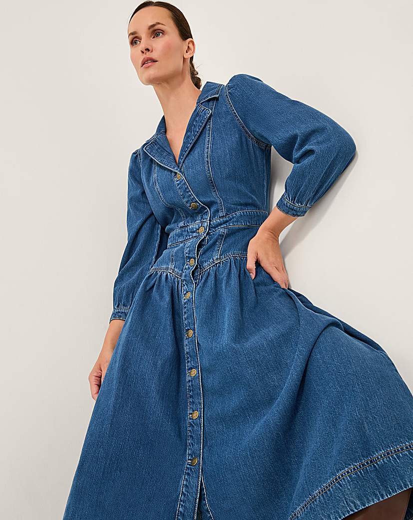 Monsoon Tasmin Button Denim Midi Dress