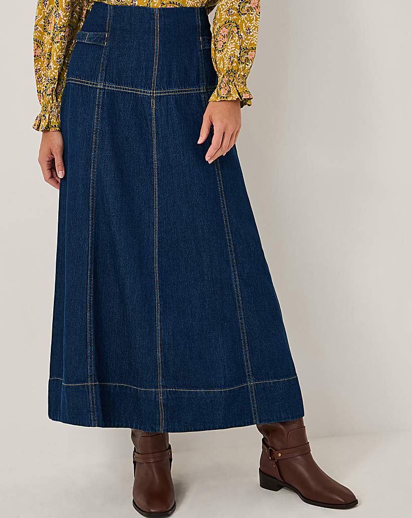 New In - Monsoon Brooke Seamed Denim Midi Skirt