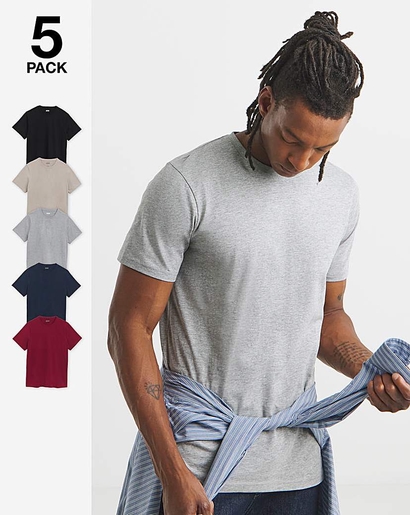 New In - 5 Pack Multi Crew Neck T-Shirts Long