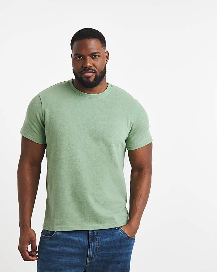 New In - Textured Crew Neck T-Shirt- Khaki