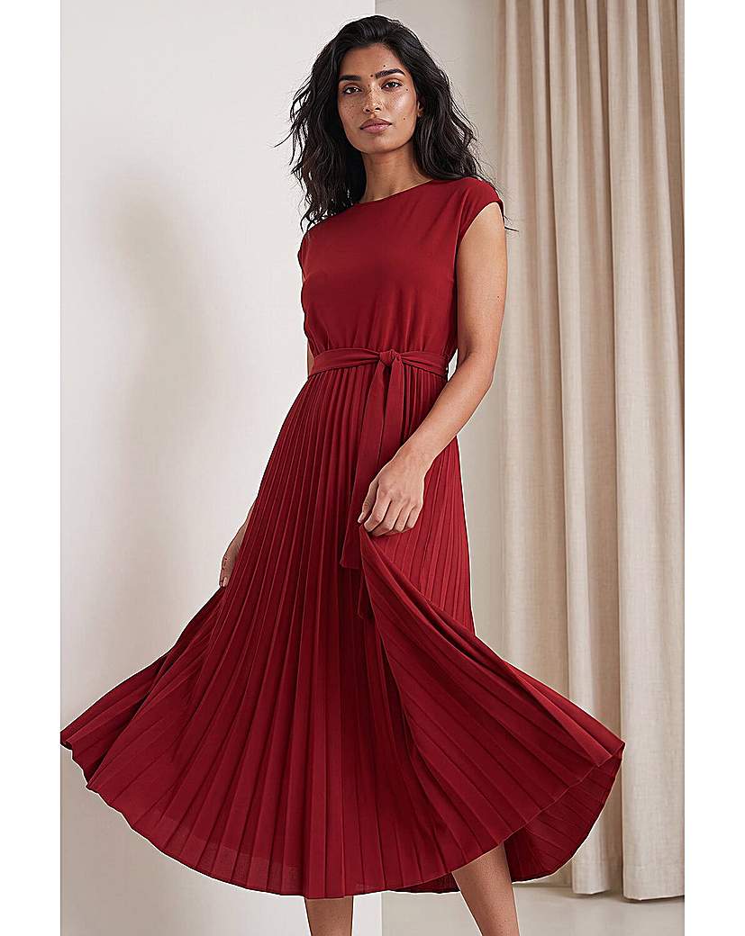 Roman Pleated Tie Waist Dress