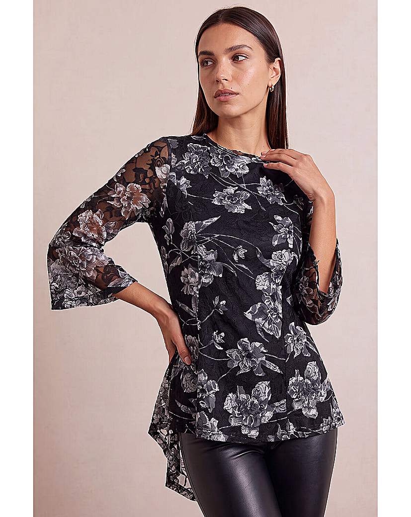 Roman Roman Floral Lace Stretch Top