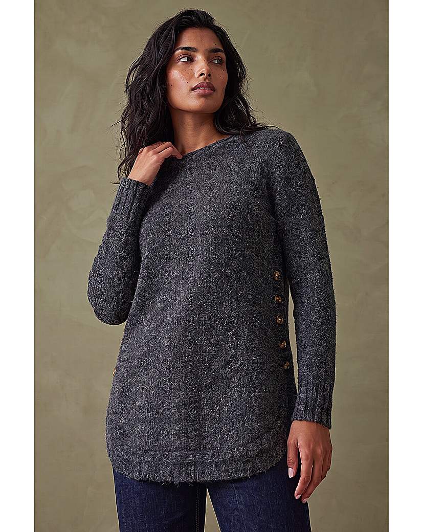 Roman Button Detail Curved Hem Jumper