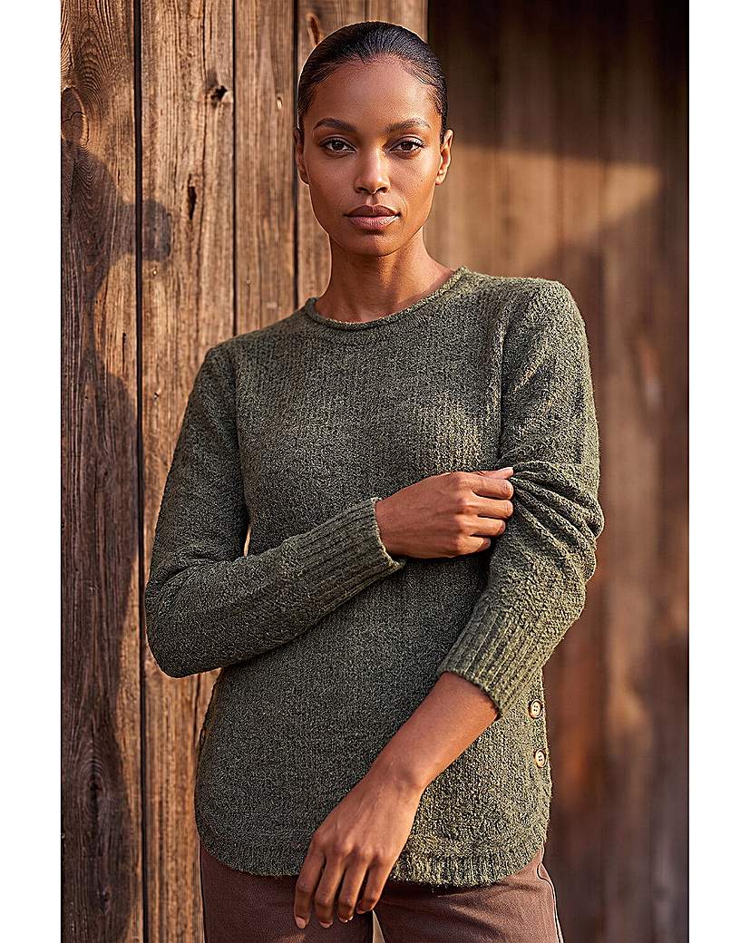 Roman Button Detail Curved Hem Jumper