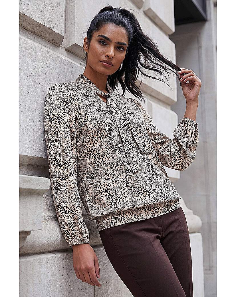 Roman Tie Neck Animal Top