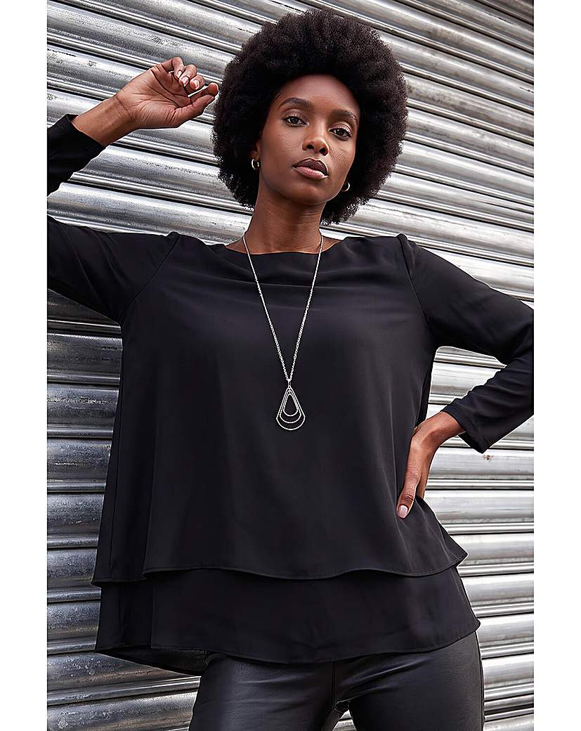 Roman Chiffon Overlay Necklace Top