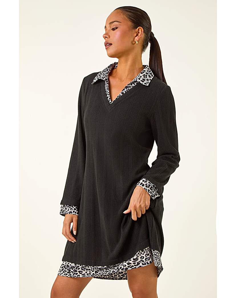 Roman Petite Leopard Collar Knit Dress