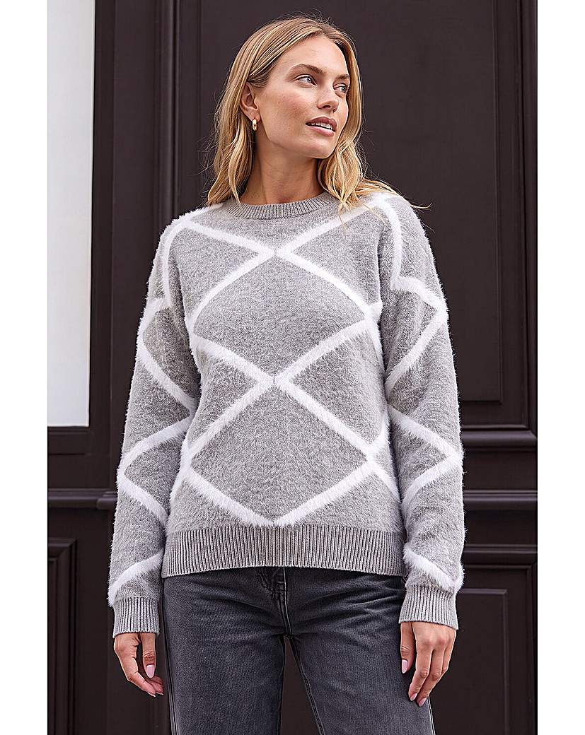 Roman Fluffy Diamond Print Knit Jumper