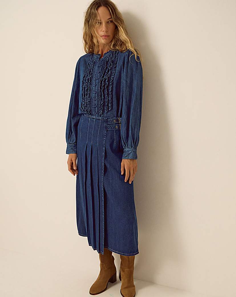Monsoon Kitty Denim Kilt Midi Skirt