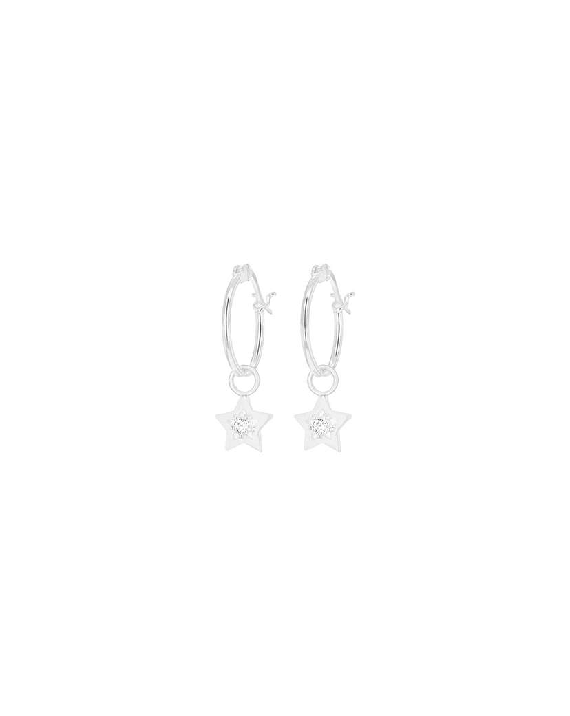 Sterling Silver Hoop Star Drop Earrings