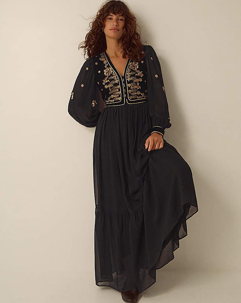 Monsoon Ella Floral Velvet Maxi Dress