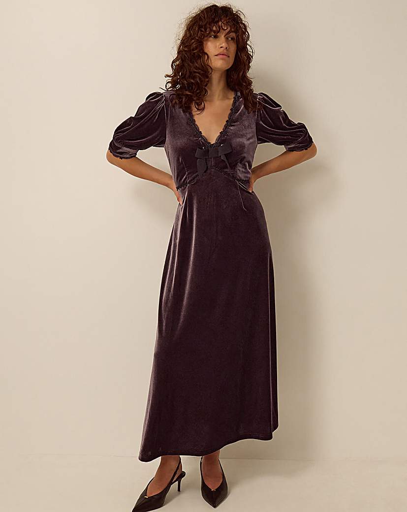 Monsoon Vera V-Neck Velvet Midi Dress