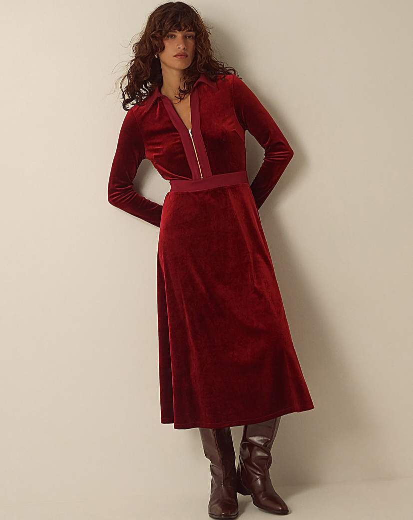 Monsoon Zeyna Zip Velvet Midi Dress
