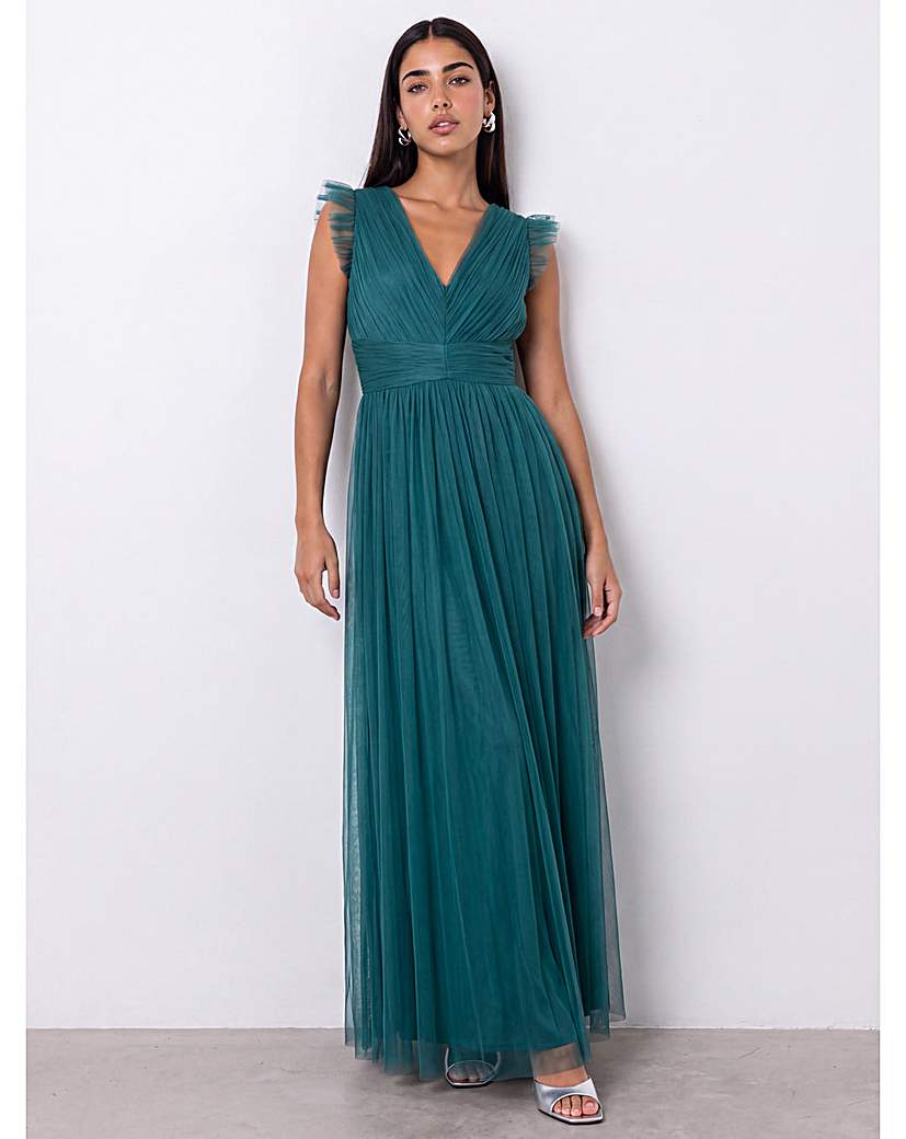 Anaya Flutter Sleeve Tulle Maxi Dress