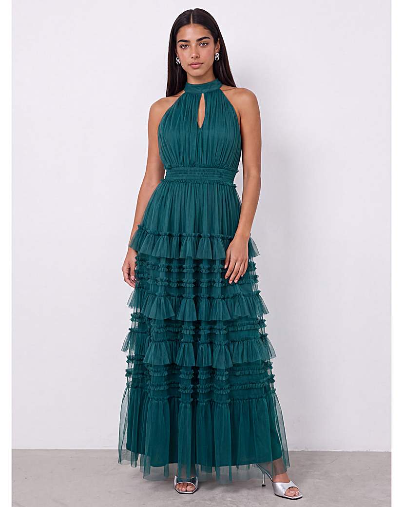 Anaya Halter Neck Tulle Maxi Dress