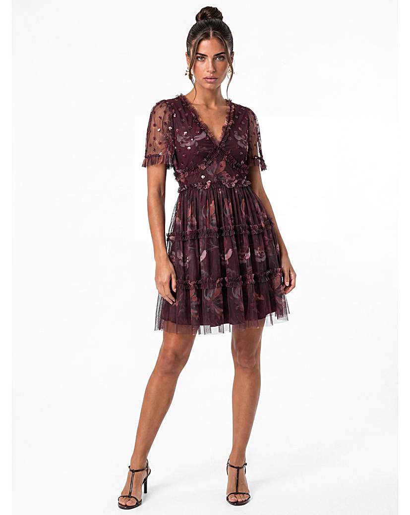 Anaya Floral Print Sequin Mini Dress