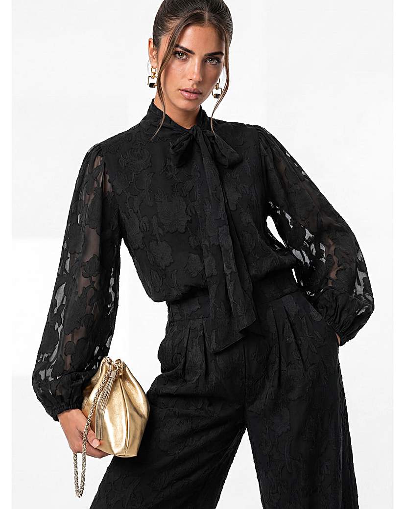 Anaya Floral Burnout Tie Neck Blouse