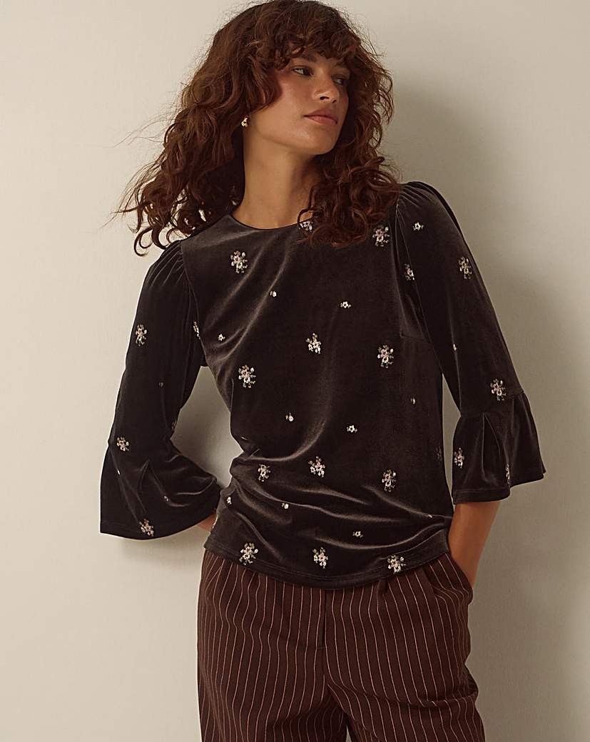 Monsoon Emilee Flute Sleeve Velvet Top