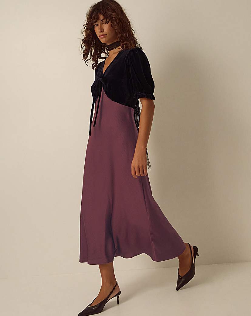 Monsoon Fiona Velvet Satin Midi Dress