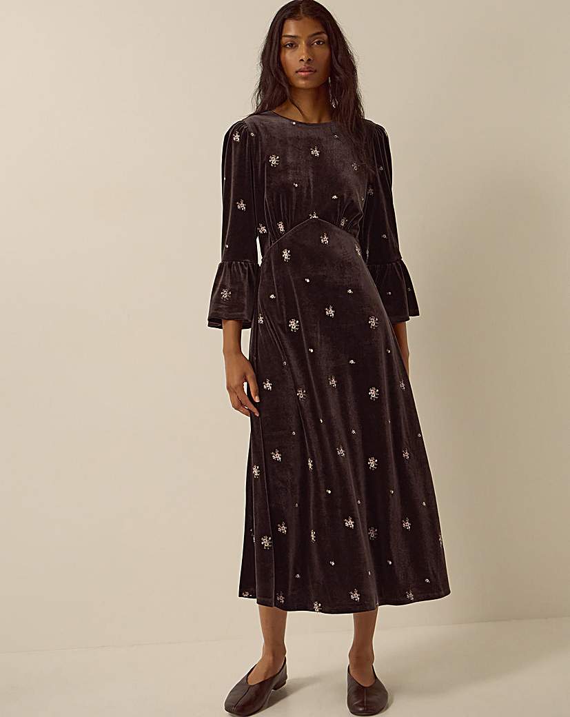 Monsoon Emilee Floral Velvet Midi Dress