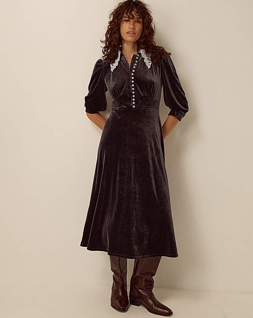 Monsoon Leith Lace Collar Velvet Dress