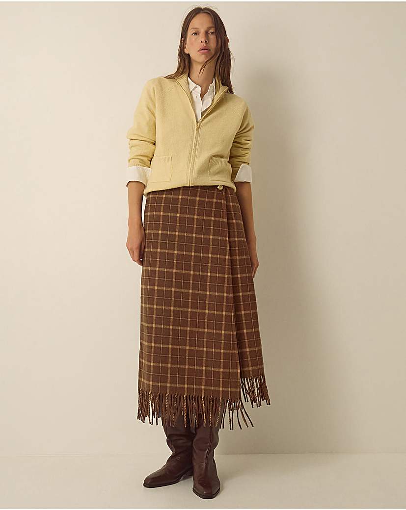 Monsoon Celeste Check Fringe Midi Skirt