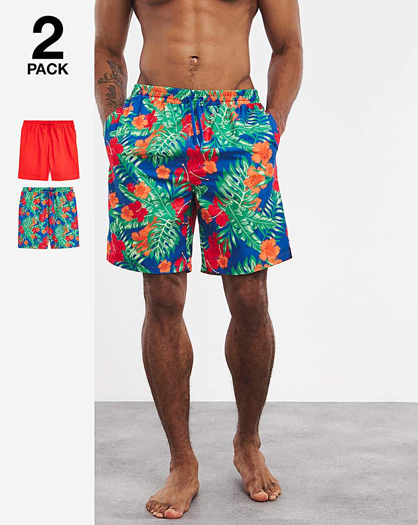 2 Pack Tropical Print Swim Shorts Long