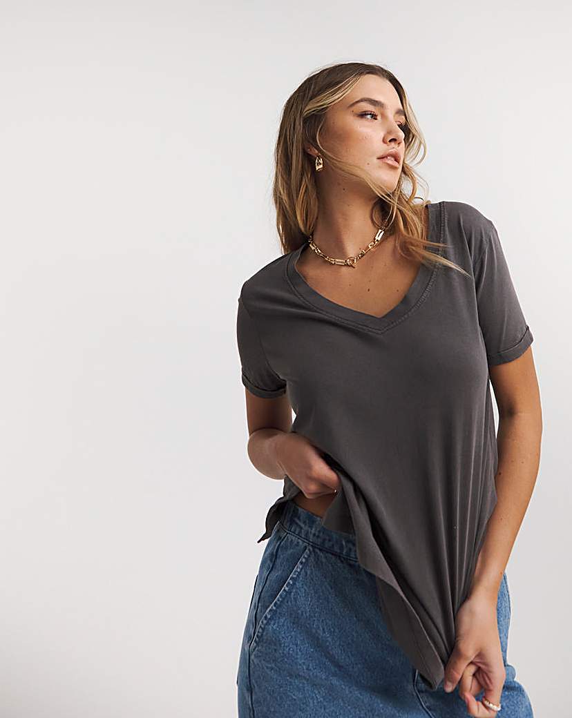 Acid Wash Longline Side Split Tunic Tee - Acid wash - Size 10 - Women's