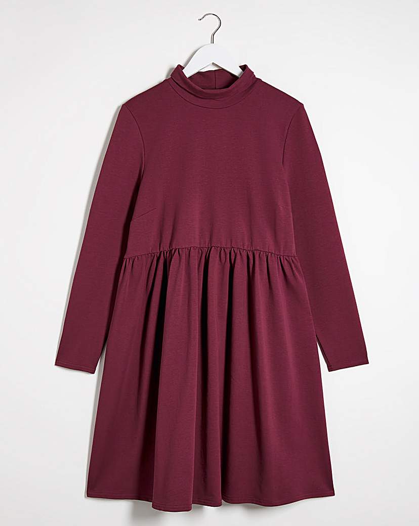 Deep Red High Neck Sweat Smock Dress - Deep Red