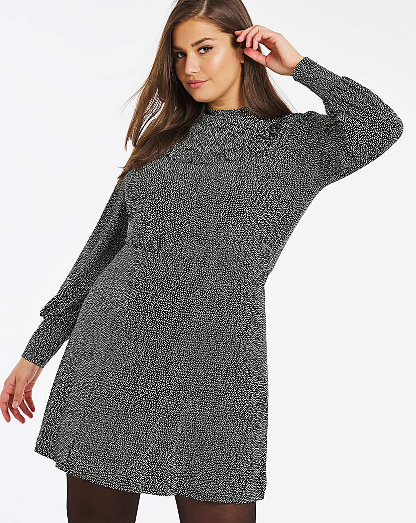 Mono Spot High Neck Frill Skater Dress