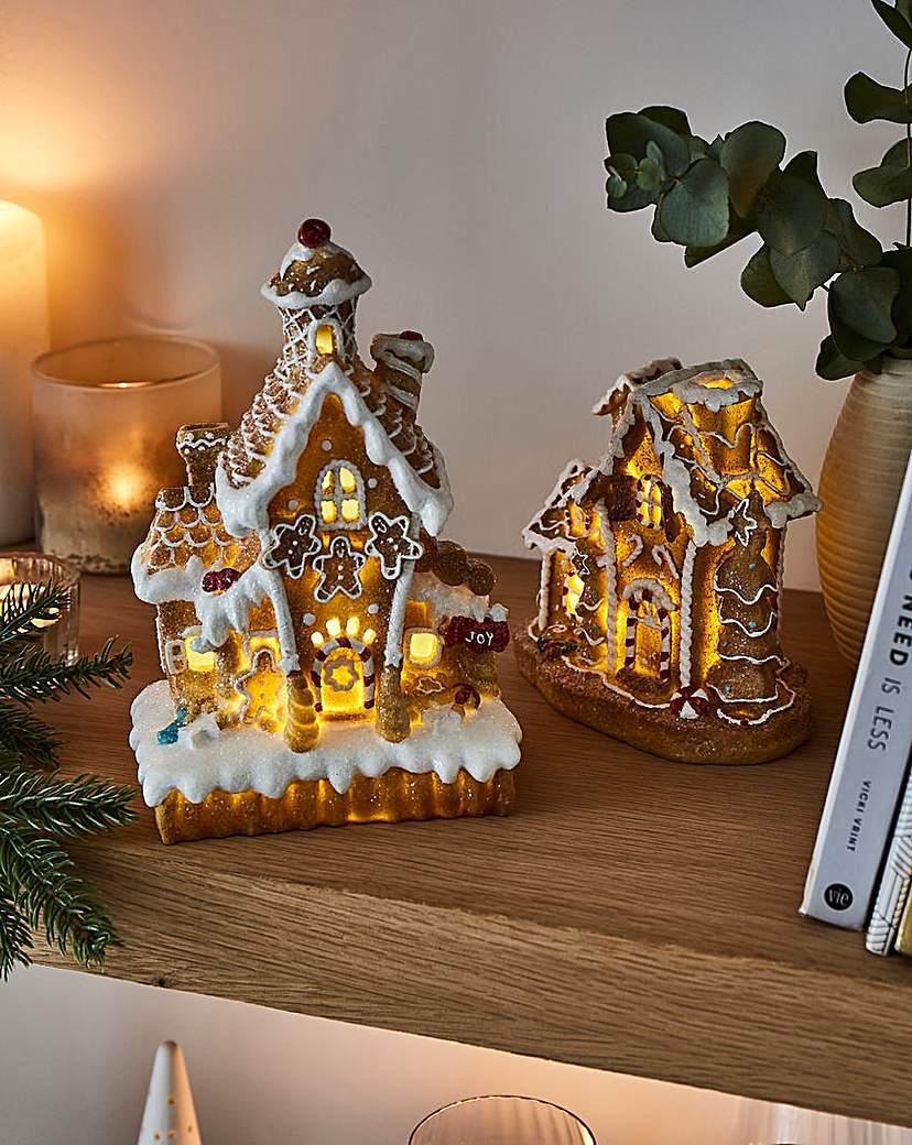 Lit Gingerbread Houses - Set of 2