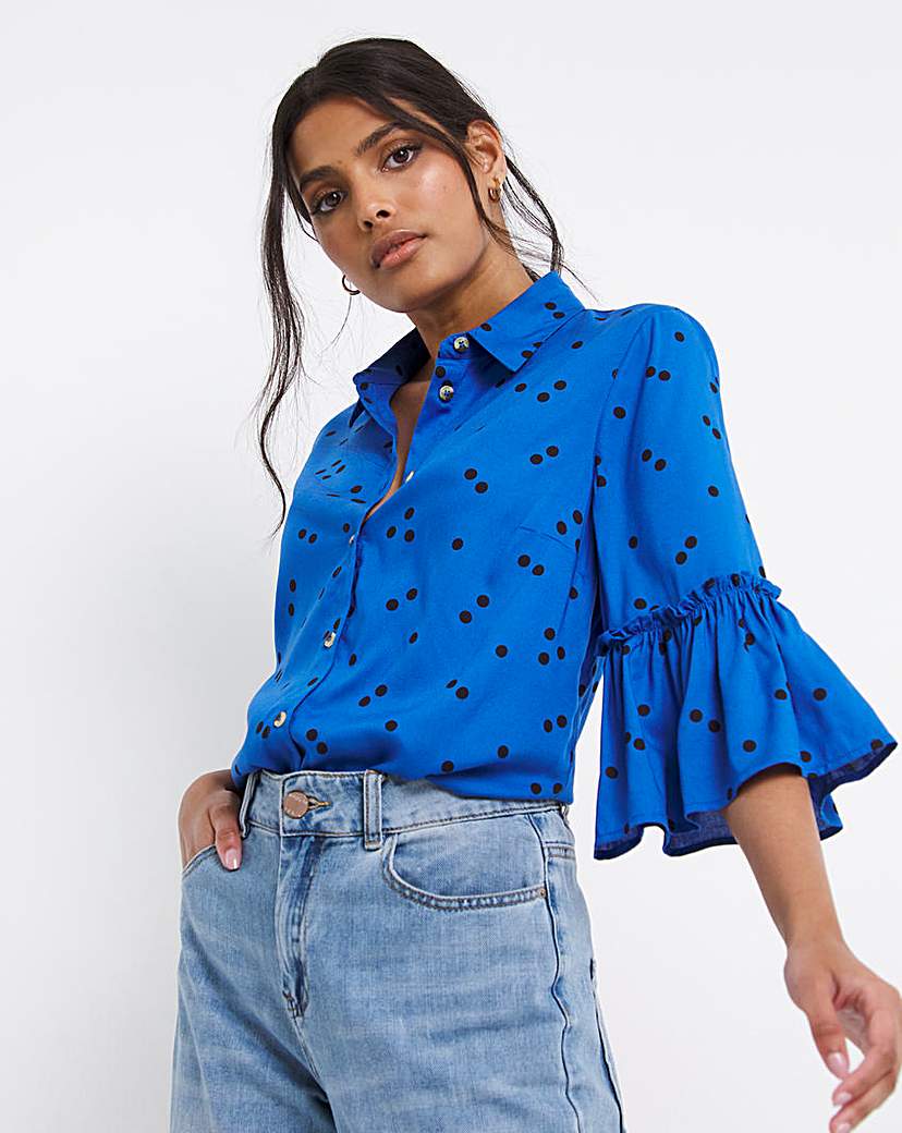 Blue Spot Frill Cuff Shirt
