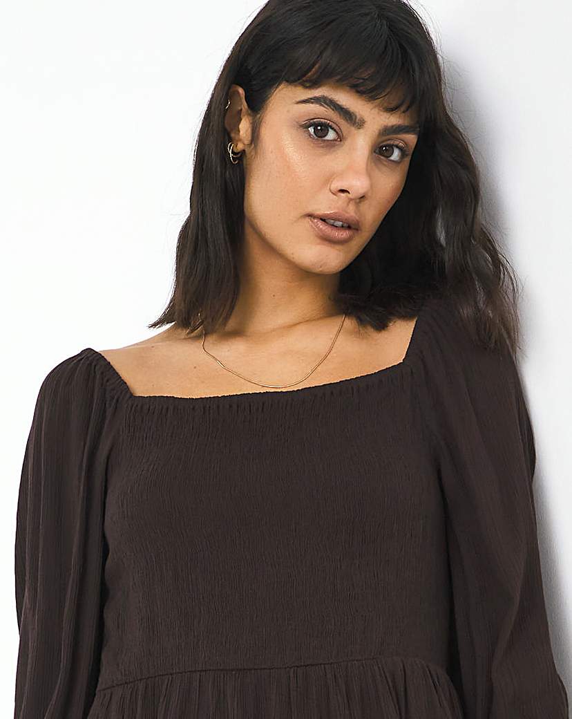 Chocolate Square Neck Crinkle Top