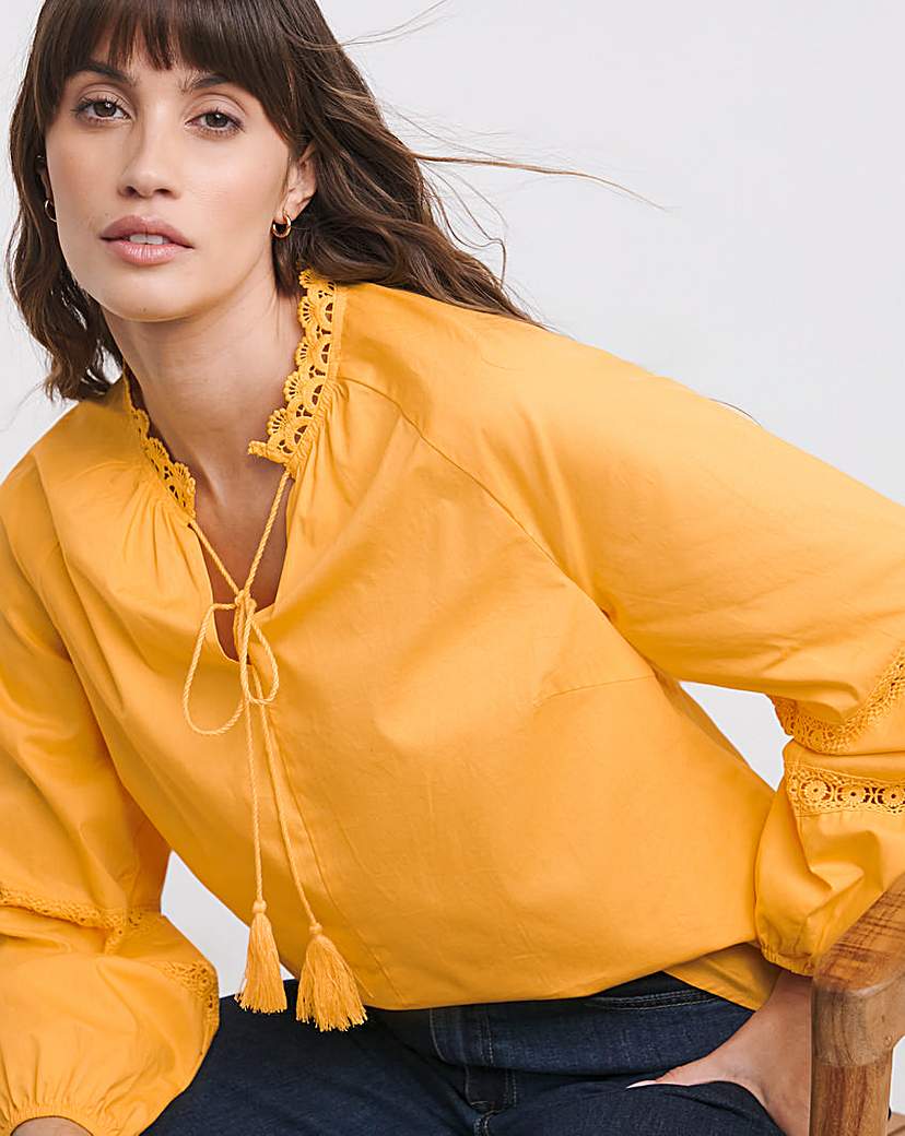 Yellow Lace Trim Blouse